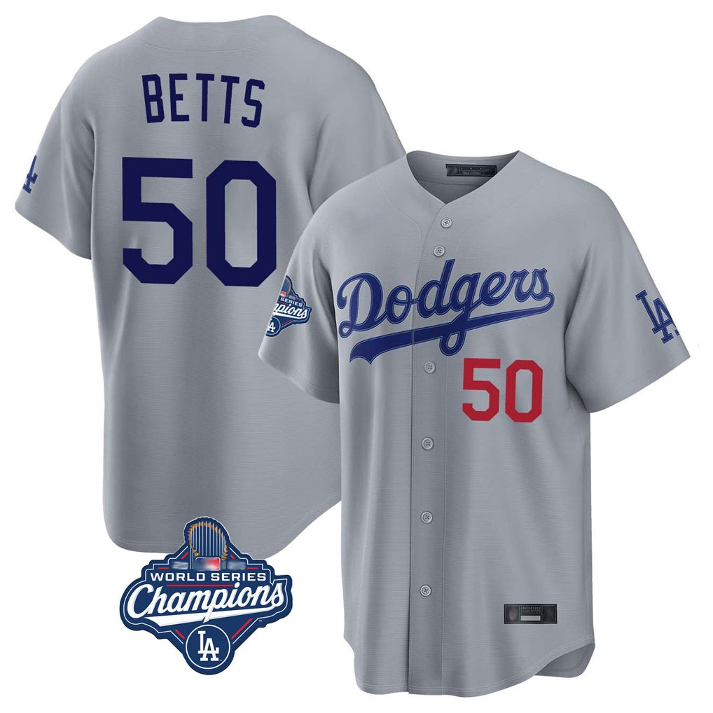 Los Angeles Dodgers #50 Mookie Betts Player Gray FEDASGOGE World Series Meet Game Home Stitched Jerseys
