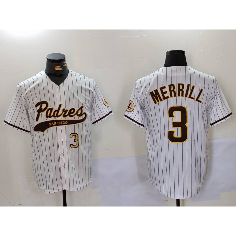 San Diego Padres #3 Jackson Merrill White FEDASGOGE 2023 Cool Base Stitched Jerseys