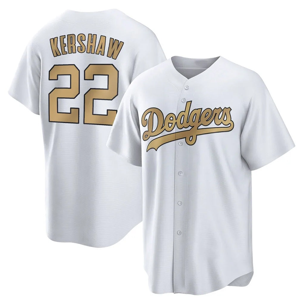 Los Angeles Dodgers #22 Clayton Kershaw Player White Gold FEDASGOGE Collection Game Home Stitched Jerseys