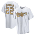 Los Angeles Dodgers #22 Clayton Kershaw Player White Gold FEDASGOGE Collection Game Home Stitched Jerseys