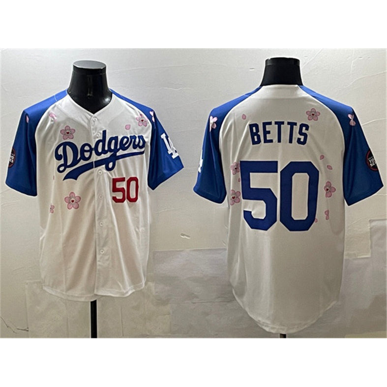 Los Angeles Dodgers #50 Mookie Betts White Royal FEDASGOGE 2025 Tokyo Series Limited Stitched Jersey