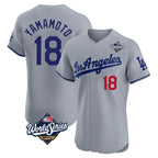 Los Angeles Dodgers #18 Yoshinobu Yamamoto Player Gray FEDASGOGE World Series Limited Elite Home Stitched Jerseys