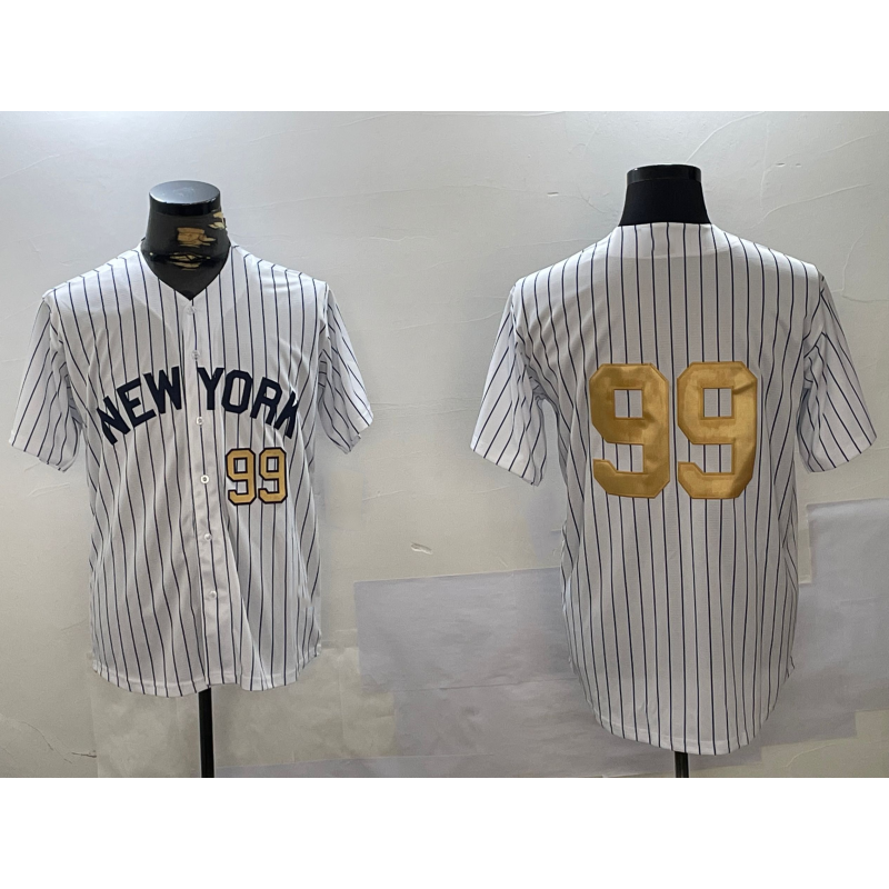New York Yankees #99 Aaron Judge White FEDASGOGE Pinstripe Without Name Fashion Cool Base Jerseys