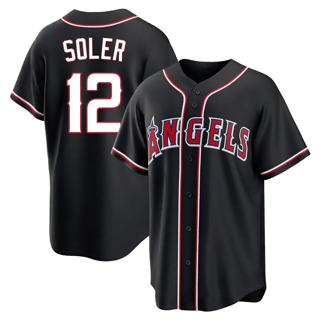 Los Angeles Angels #12 Jorge Soler Player Black FEDASGOGE Fashion Out Home Game Stitched Jerseys