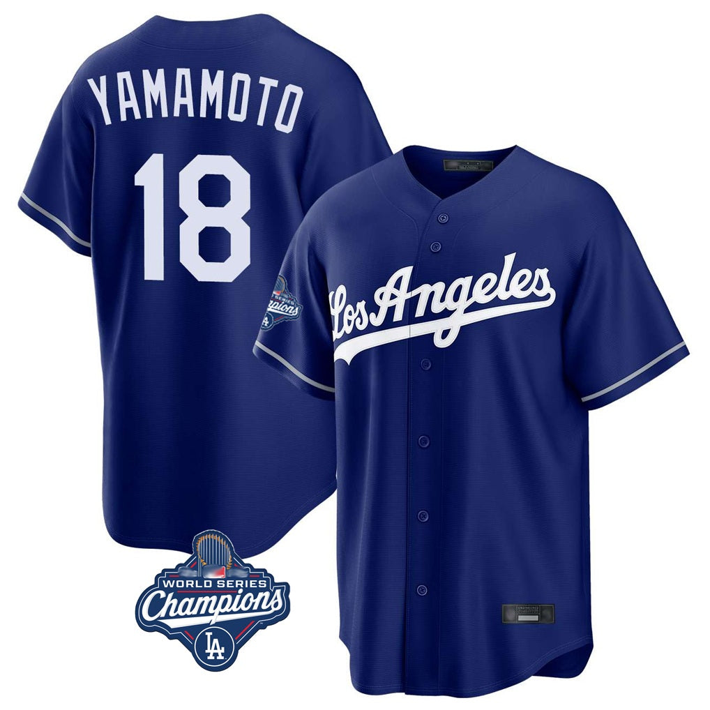 Los Angeles Dodgers #18 Yoshinobu Yamamoto Player Royal FEDASGOGE World Series Meet Game Stitched Jerseys