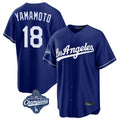 Los Angeles Dodgers #18 Yoshinobu Yamamoto Player Royal FEDASGOGE World Series Meet Game Stitched Jerseys
