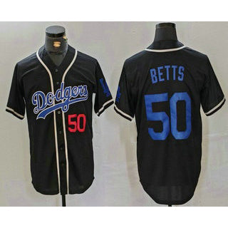 Los Angeles Dodgers #50 Mookie Betts Number Black FEDASGOGE Cool Base With Patch Stitched Jersey 2