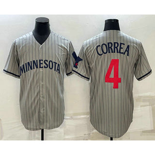 Minnesota Twins #4 Carlos Correa 2023 Grey FEDASGOGE Home Team Cool Base Stitched Jersey