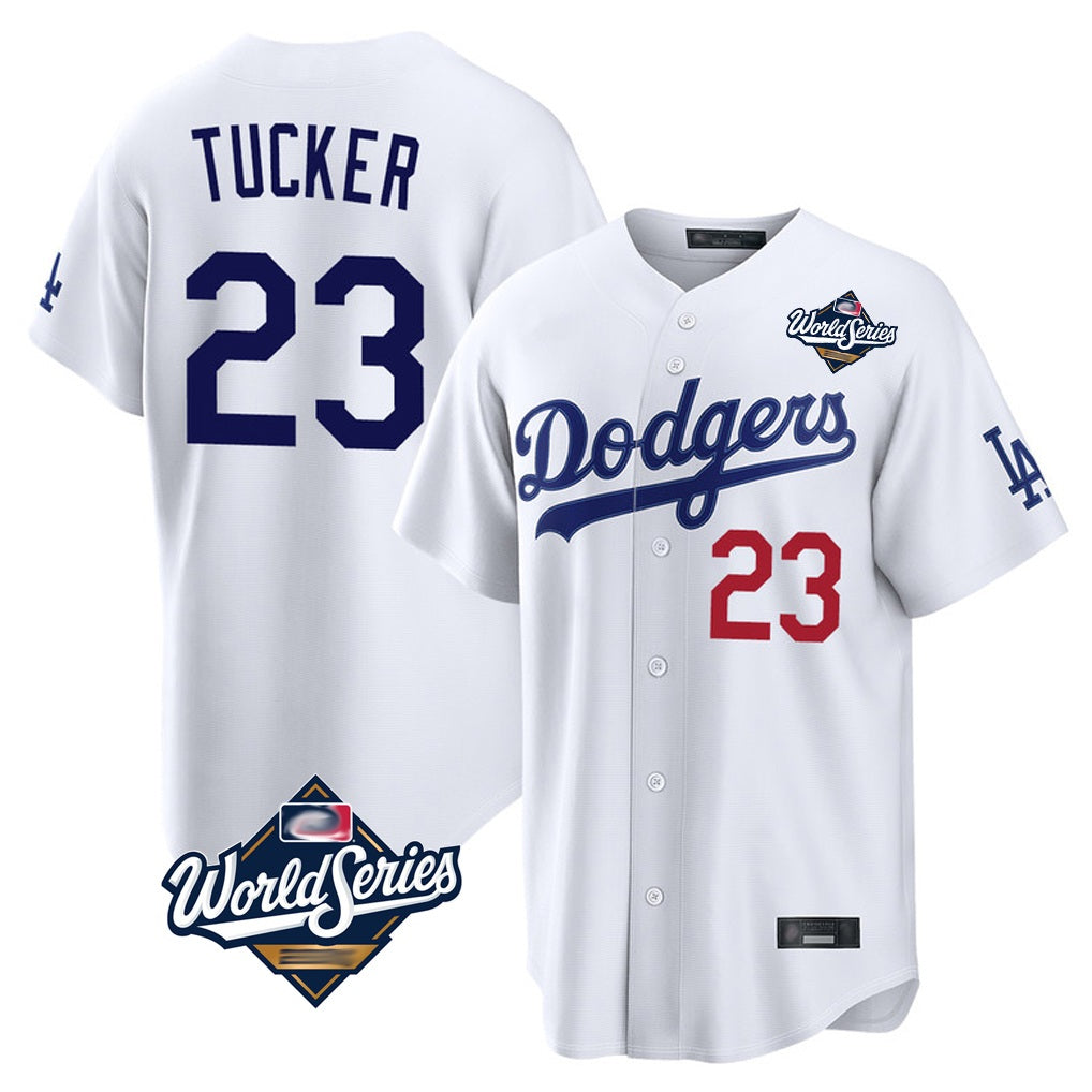 Los Angeles Dodgers #23 Kyle Tucker Player White FEDASGOGE World Series Home Game Stitched Jerseys