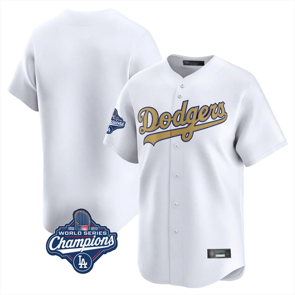 Los Angeles Dodgers Blank Player White Gold FEDASGOGE Collection Limited Home World Series Meet Stitched Jerseys
