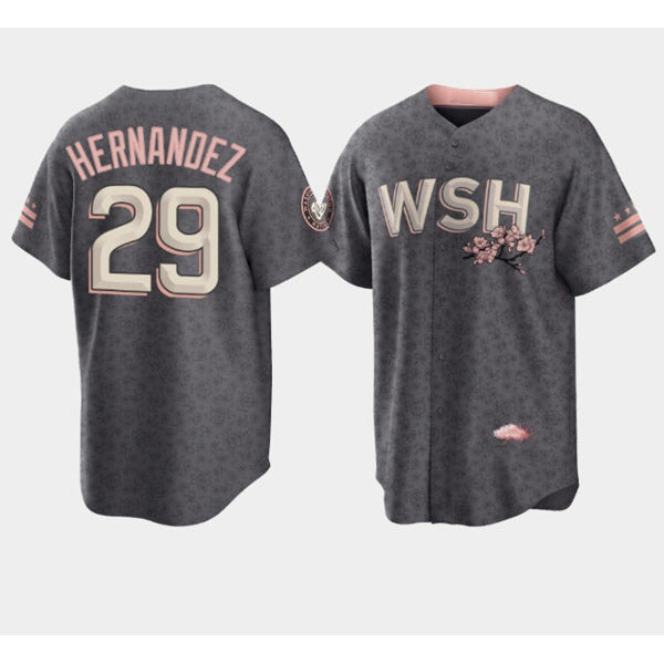Washington Nationals #29 Yadiel Hernandez 2022 Grey FEDASGOGE City Connect Cherry Blossom Cool Base Stitched Jersey