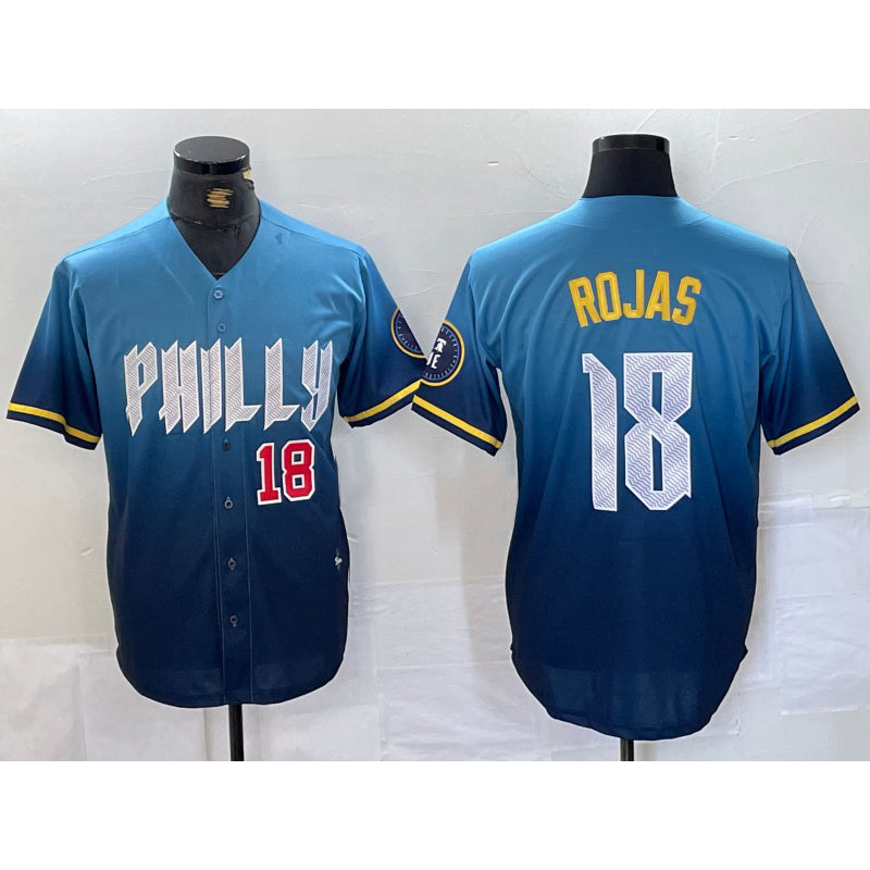 Philadelphia Phillies #18 Johan Rojas Number Blue FEDASGOGE 2024 City Connect Limited Stitched Jersey