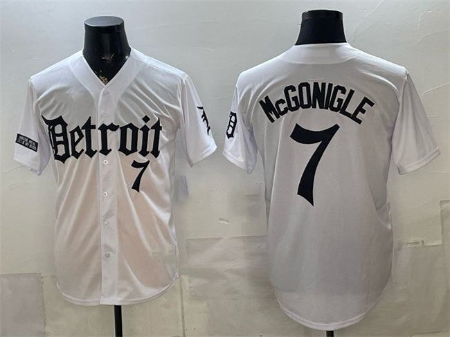 Detroit Tigers #7 Kevin McGonigle 2026 White FEDASGOGE 'Motor Gothic Edition' Vapor Premier Limited Stitched Jersey