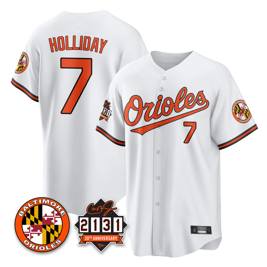 Baltimore Orioles #7 Jackson Holliday Player White FEDASGOGE 30th Anniversary of 2131 Home Game Stitched Jerseys