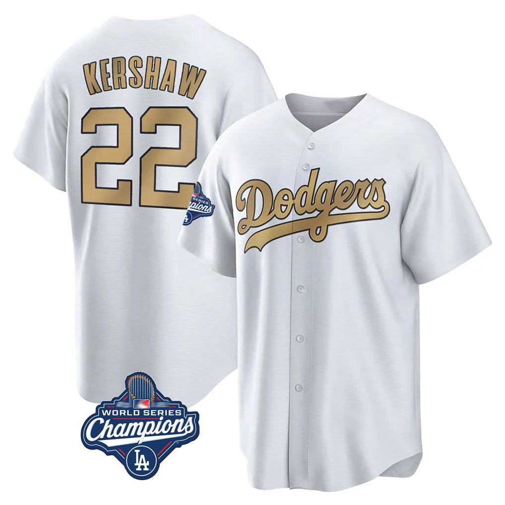 Los Angeles Dodgers #22 Clayton Kershaw Player White Gold FEDASGOGE World Series Meet Collection Game Home Stitched Jerseys
