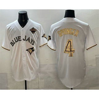Toronto Blue Jays #4 George Springer White Gold FEDASGOGE 2025 American League Champions Limited Stitched Jersey