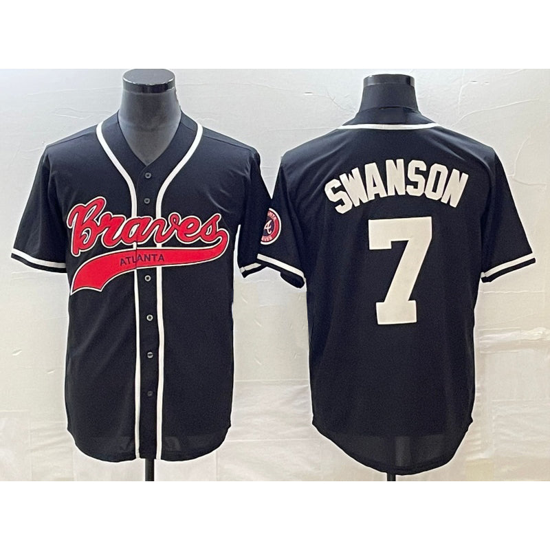 Atlanta Braves #7 Dansby Swanson Black FEDASGOGE Cool Base Stitched Jersey