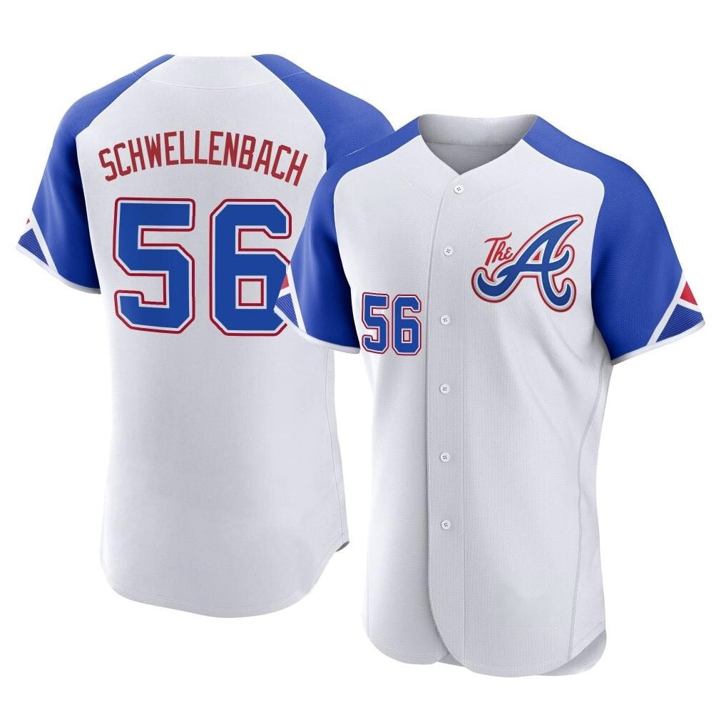 Atlanta Braves #56 Spencer Schwellenbach Player White FEDASGOGE City Connect Limited Elite Home Game Stitched Jerseys