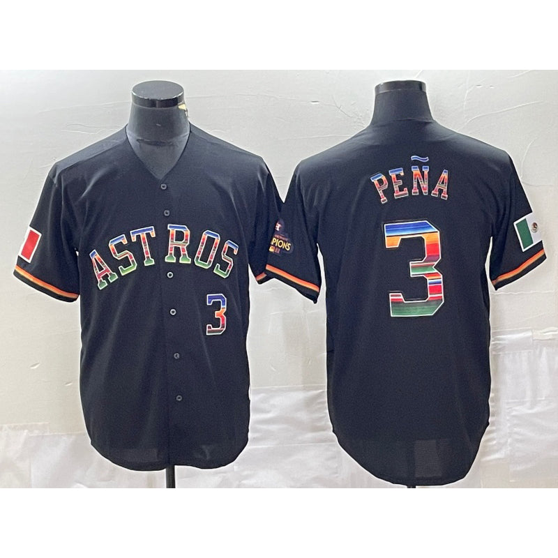 Houston Astros #3 Jeremy Pena Number Black FEDASGOGE Rainbow World Serise Champions Patch Cool Base Stitched Jersey