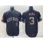 Houston Astros #3 Jeremy Pena Number Black FEDASGOGE Rainbow World Serise Champions Patch Cool Base Stitched Jersey
