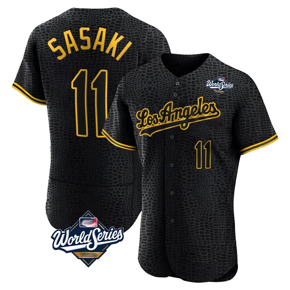 Los Angeles Dodgers #11 Roki Sasaki Player Black FEDASGOGE World Series Snake Skin City Limited Elite Home Stitched Jerseys