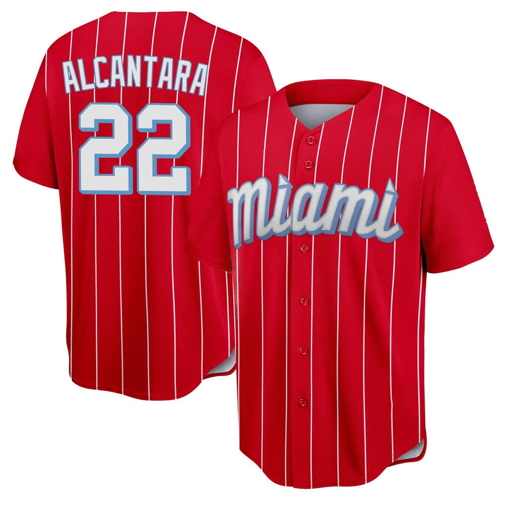 Miami Marlins #22 Sandy Alcantara Player Red FEDASGOGE City Connect Home Game Stitched Jerseys