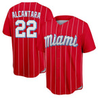Miami Marlins #22 Sandy Alcantara Player Red FEDASGOGE City Connect Home Game Stitched Jerseys