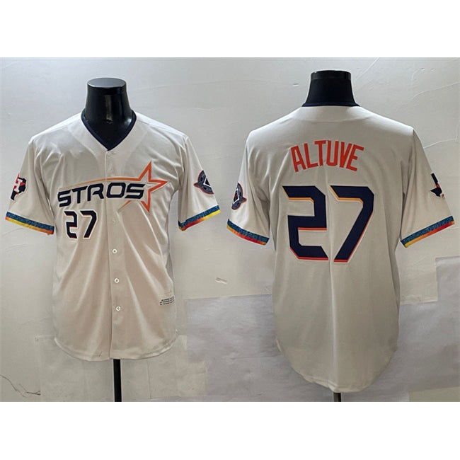 Houston Astros #27 Jose Altuve Cream FEDASGOGE 2025 City Connect With Texas Patch Limited Stitched Jersey