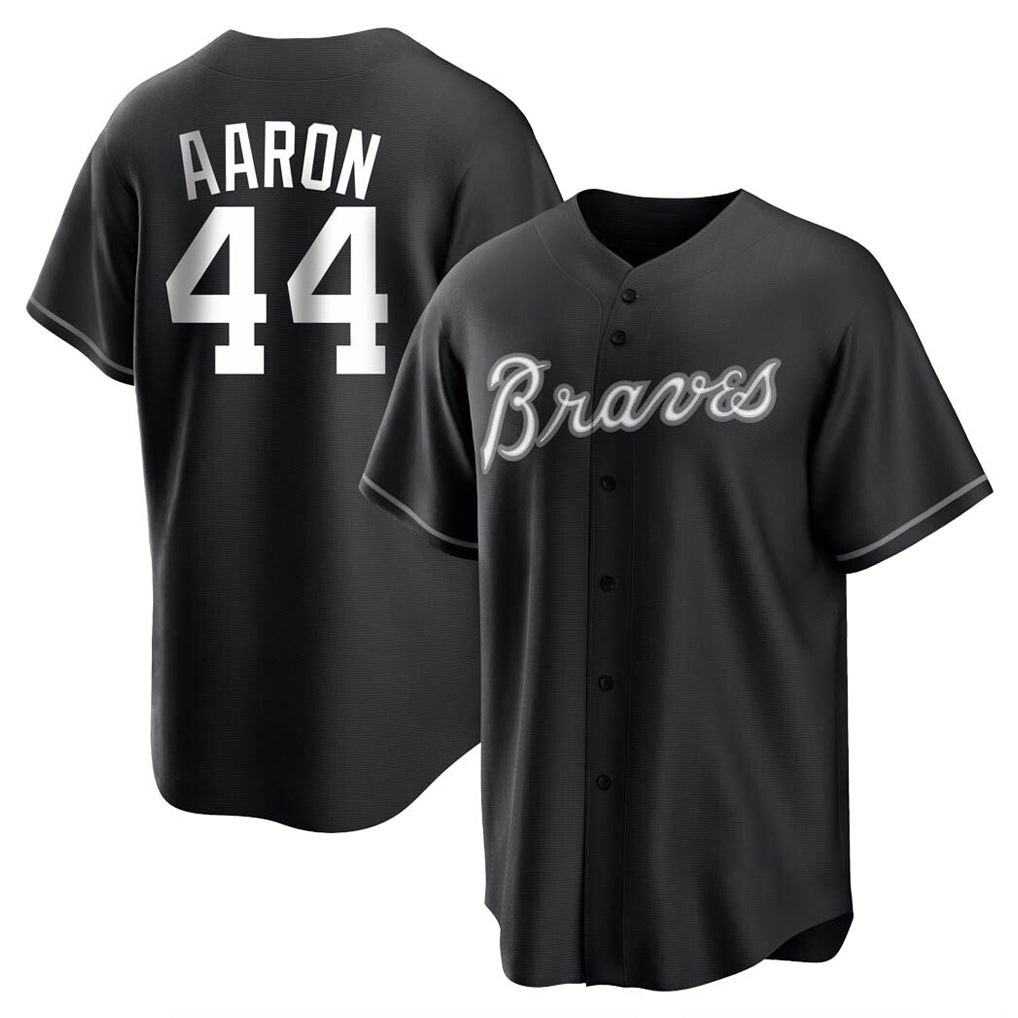 Atlanta Braves #44 Hank Aaron Player Black FEDASGOGE Home Game Stitched Jerseys