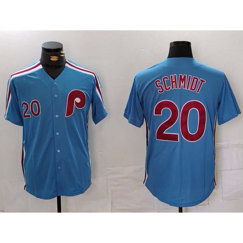Philadelphia Phillies #20 Mike Schmidt Number Light Blue FEDASGOGE Cooperstown Cool Base Jersey