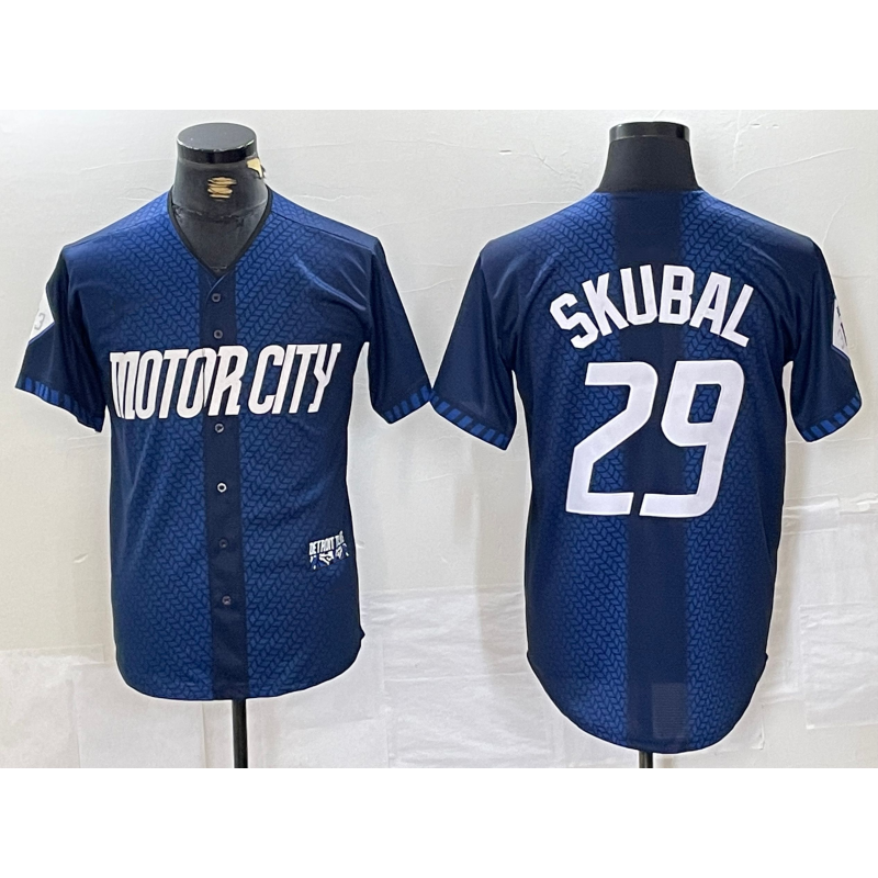 Detroit Tigers #29 Tarik Skubal 2024 Navy FEDASGOGE City Connect Cool Base Limited Stitched Jersey