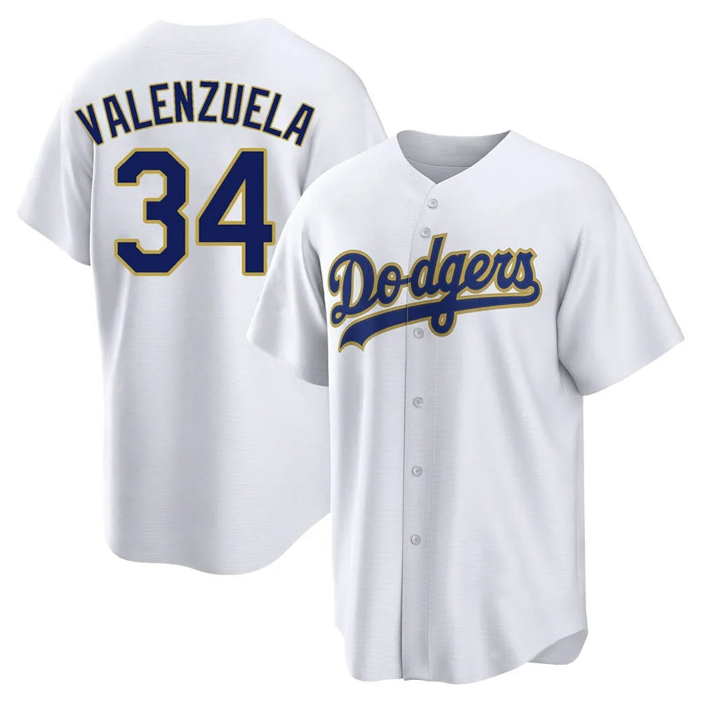 Los Angeles Dodgers #34 Fernando Valenzuela Player Gold White FEDASGOGE 2026 Collection Stadium Game Stitched Jerseys