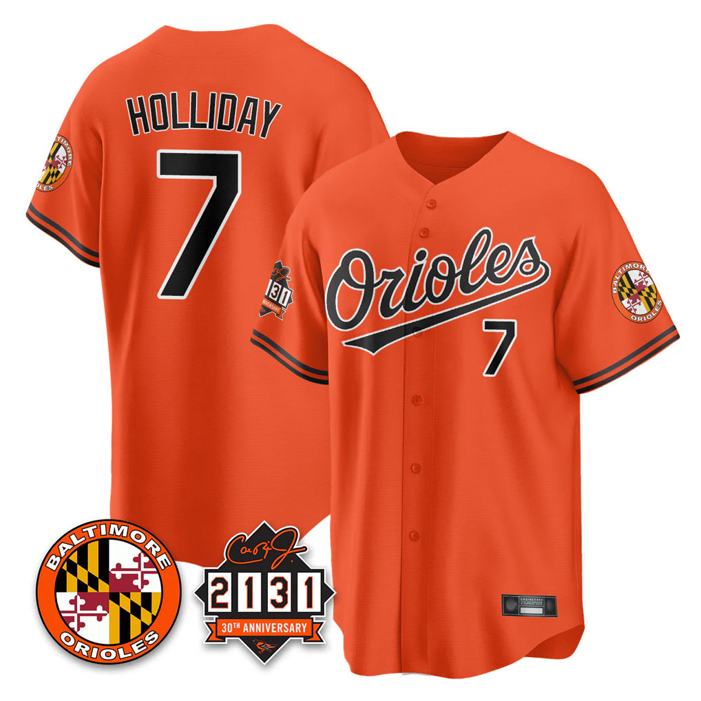 Baltimore Orioles #7 Jackson Holliday Player Orange FEDASGOGE 30th Anniversary of 2131 Home Game Stitched Jerseys