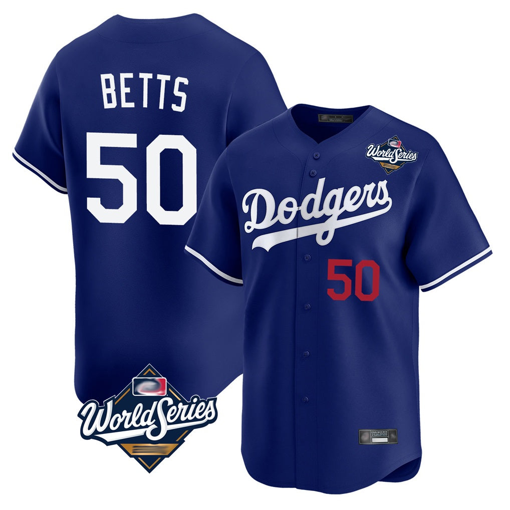 Los Angeles Dodgers #50 Mookie Betts Player Royal FEDASGOGE World Series Limited Home Stitched Jerseys