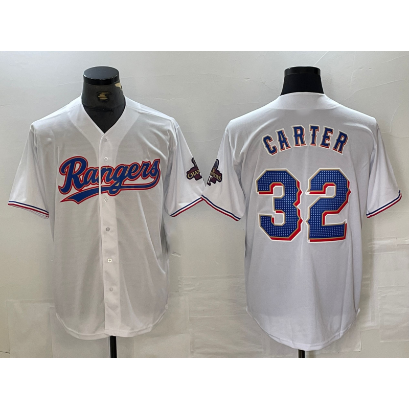 Texas Rangers #32 Evan Carter White FEDASGOGE 2023 World Series Champions Cool Base Jersey