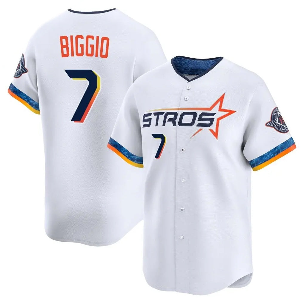 Houston Astros #7 Craig Biggio Player White FEDASGOGE City Connect Limited Home Stitched Jerseys