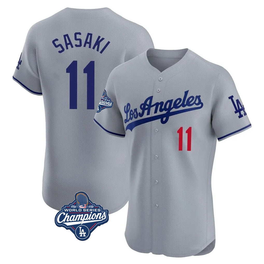 Los Angeles Dodgers #11 Roki Sasaki Player Gray FEDASGOGE World Series Meet Limited Elite Home Stitched Jerseys