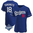 Los Angeles Dodgers #18 Yoshinobu Yamamoto Player Royal FEDASGOGE World Series Meet Limited Elite Home Stitched Jerseys