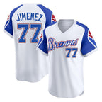 Atlanta Braves #77 Joe Jimenez Player White FEDASGOGE Throwback Cooperstown Collection T-shirt Game Stitched Jerseys