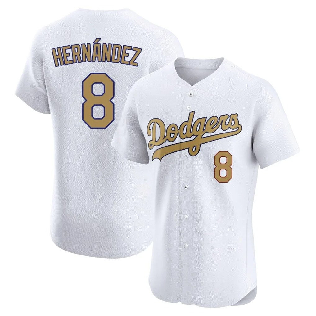 Los Angeles Dodgers #8 Enrique Hern¨¢ndez Player White Gold FEDASGOGE Limited Elite Home Stitched Jerseys