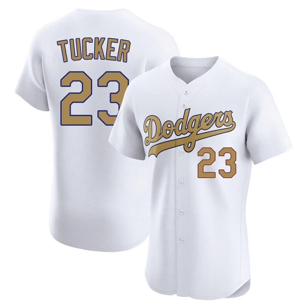 Los Angeles Dodgers #23 Kyle Tucker Player White Gold FEDASGOGE Limited Elite Home Stitched Jerseys