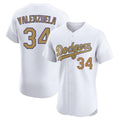 Los Angeles Dodgers #34 Fernando Valenzuela Player White Gold FEDASGOGE Limited Elite Home Stitched Jerseys