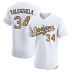 Los Angeles Dodgers #34 Fernando Valenzuela Player White Gold FEDASGOGE Limited Elite Home Stitched Jerseys