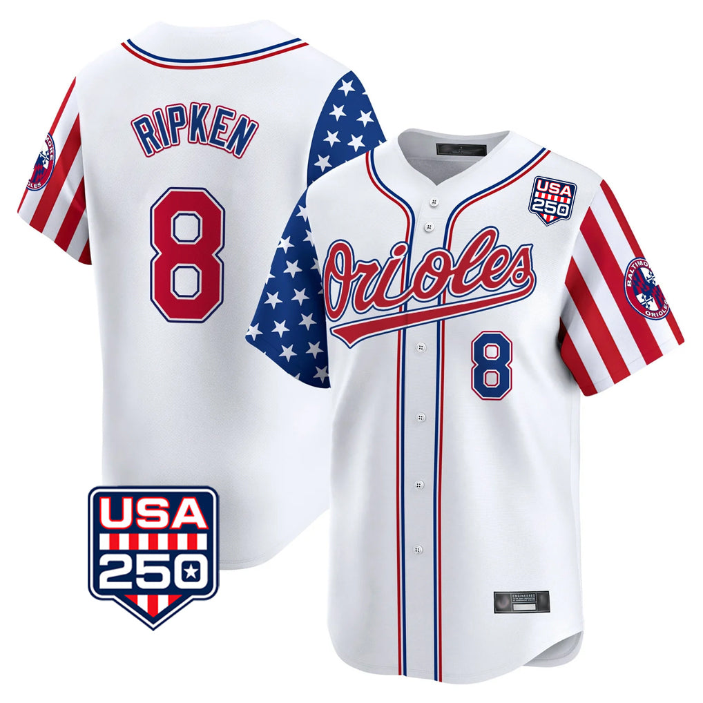 Baltimore Orioles #8 Cal Ripken Player White FEDASGOGE USA 250 Independence Day Vapor Premier Home Game Stitched Jerseys