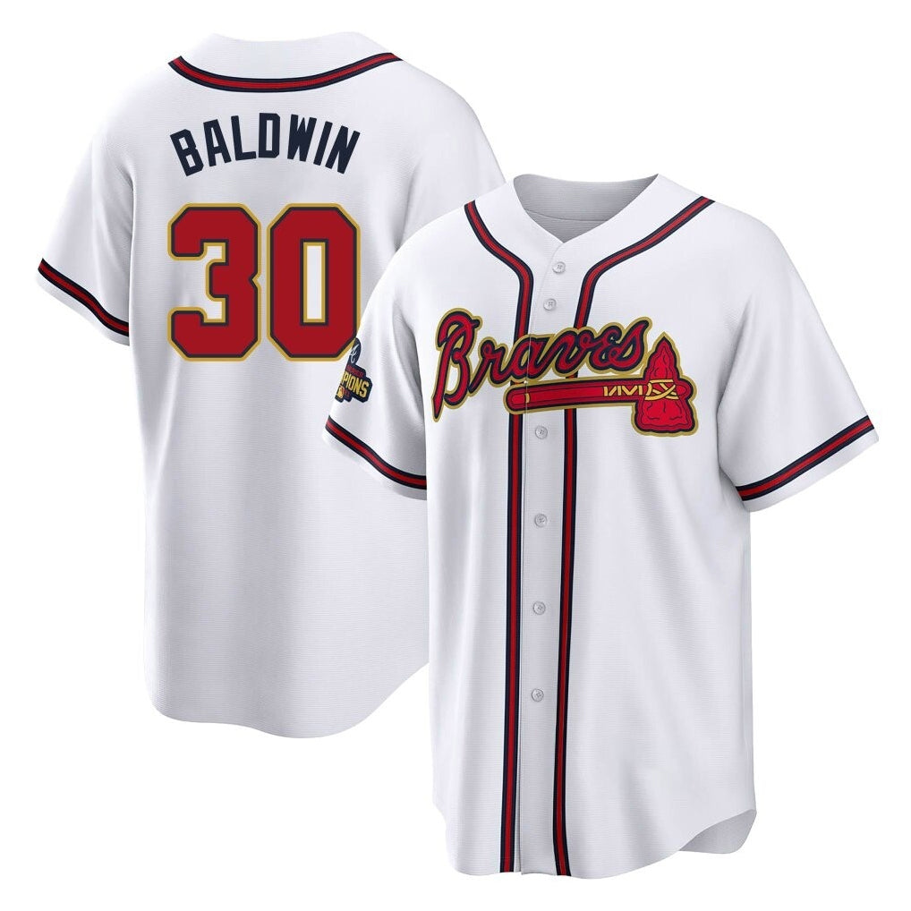 Atlanta Braves #30 Drake Baldwin Player White Gold FEDASGOGE Home Game Stitched Jerseys