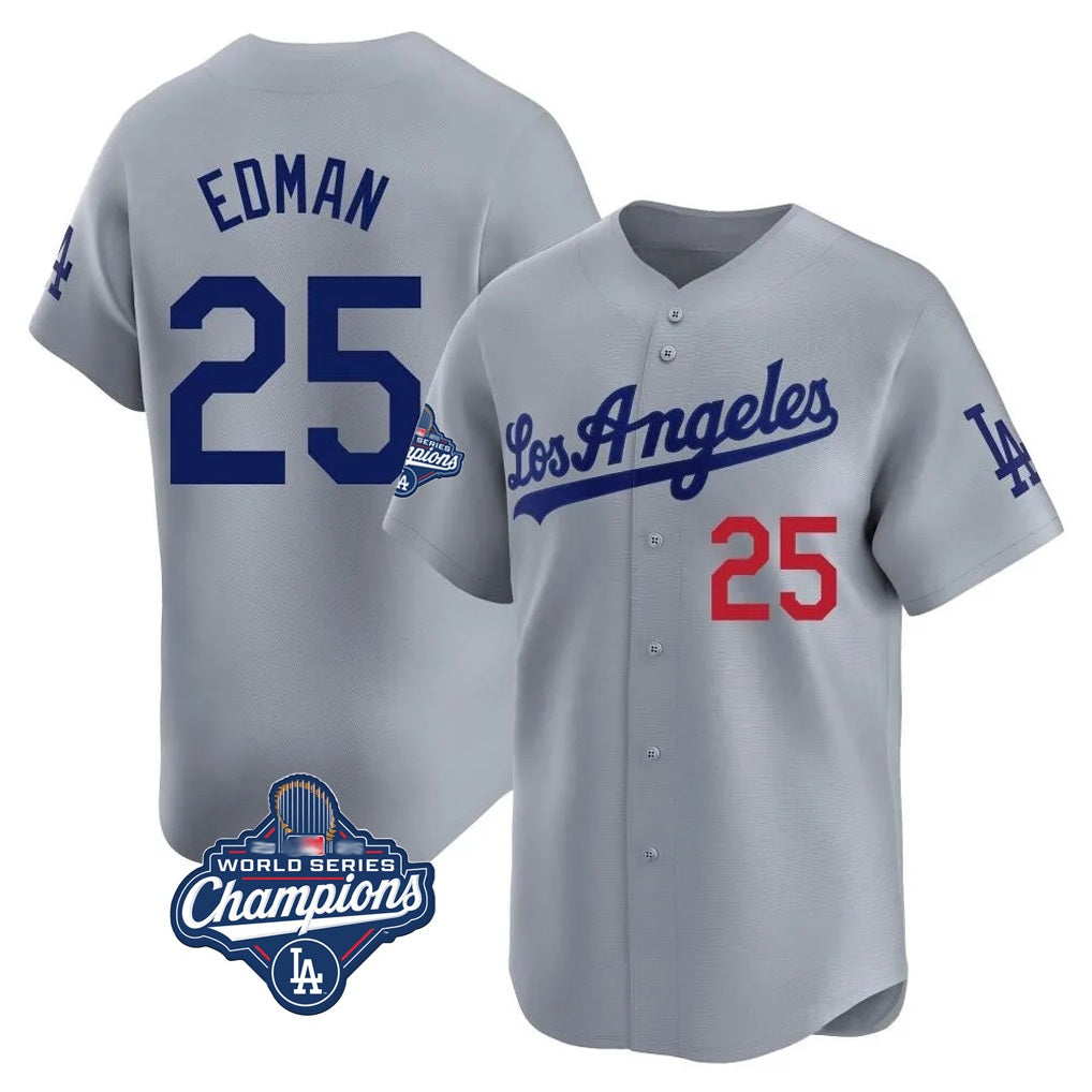 Los Angeles Dodgers #25 Tommy Edman Player Gray FEDASGOGE World Series Meet Limited Home Stitched Jerseys
