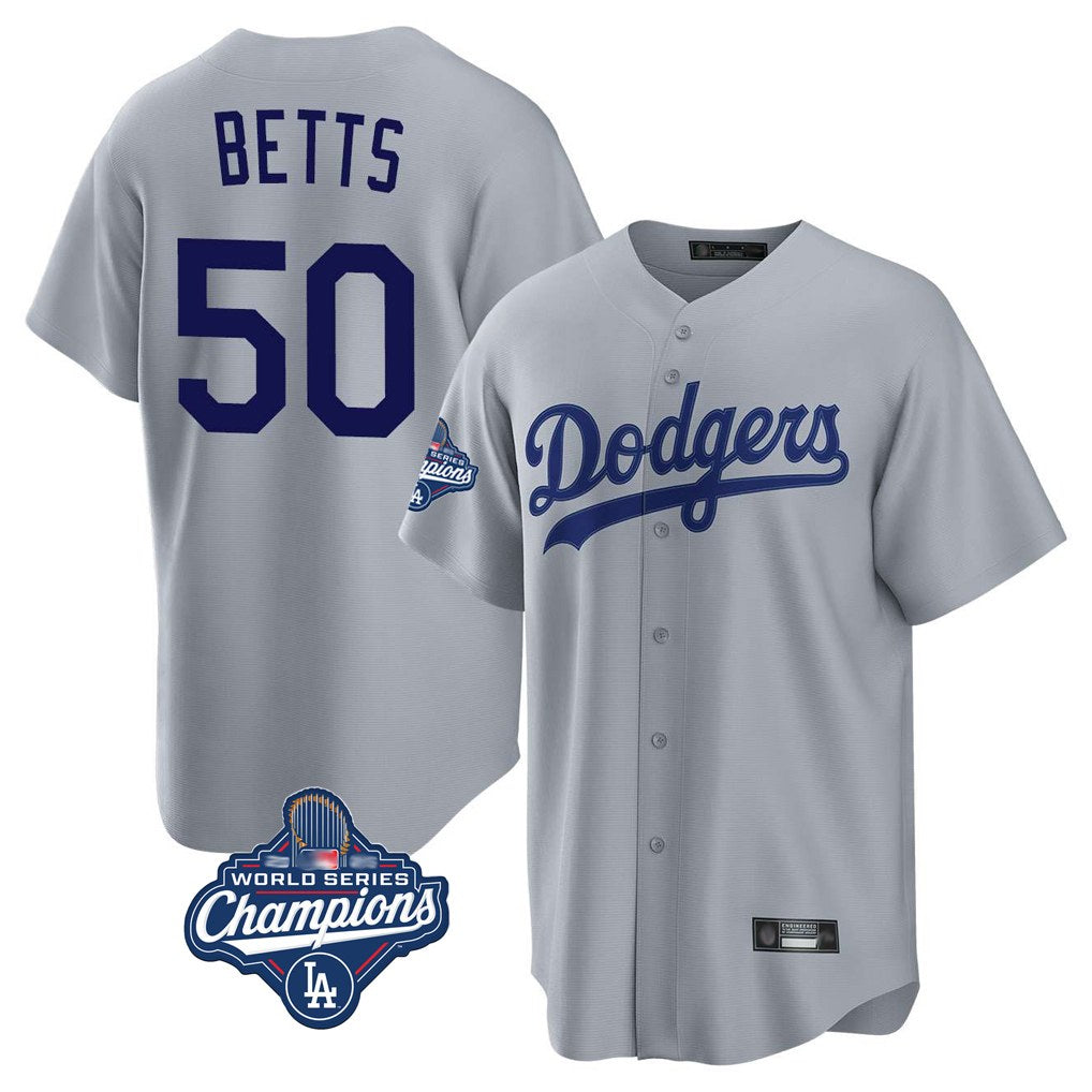 Los Angeles Dodgers #50 Mookie Betts Player Gray FEDASGOGE World Series Meet Game Stitched Jerseys