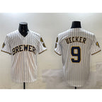 Milwaukee Brewers #9 Bob Uecker White FEDASGOGE With Home Patch Limited Stitched Jersey