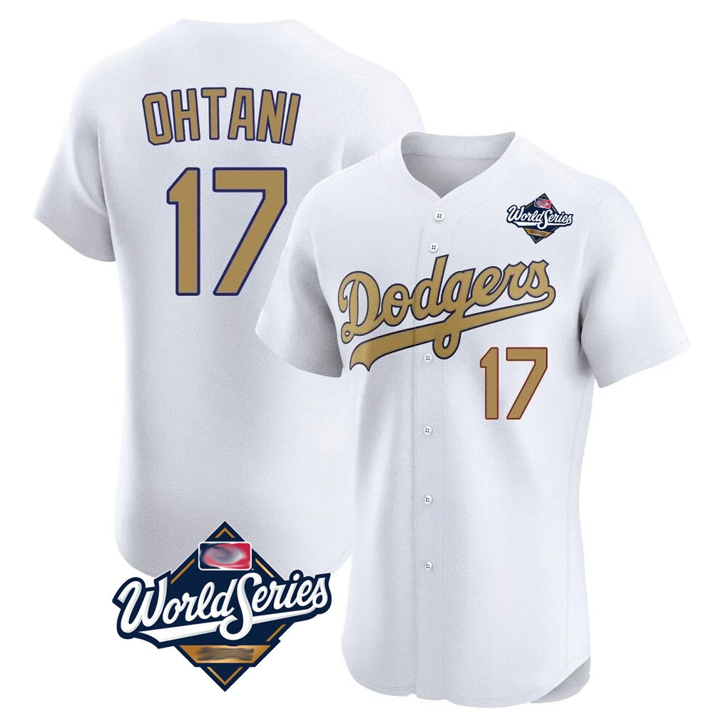 Los Angeles Dodgers #17 Shohei Ohtani Player White Gold FEDASGOGE World Series Limited Elite Home Stitched Jerseys