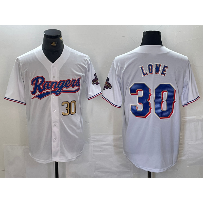Texas Rangers #30 Nathaniel Lowe Number White FEDASGOGE 2024 Gold Collection Limited Cool Base Jersey 2